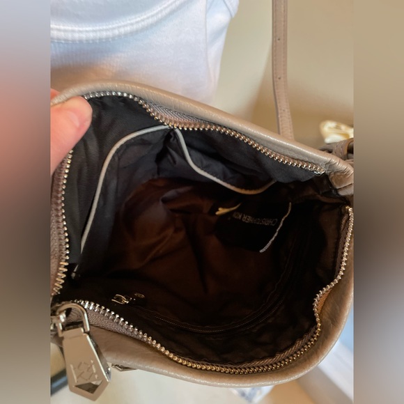 Christopher Kon Celi Small Leather Crossbody Bag in light grey. - Picture 10 of 14